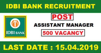 IDBI Recruitment 2019 – 500 Assistant Manager Vacancy