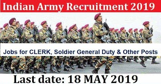 Indian Army Recruitment 2019– Soldier General, Soldier Clerk & Various Vacancy