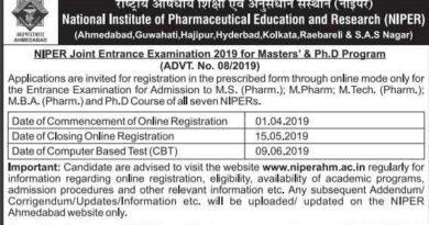 NIPER Joint Entrance Examination(JEE) 2019 Adverisment