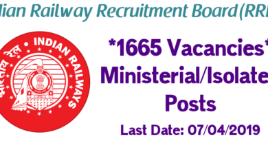 RRB Recruitment – 1665 Ministerial And Isolated Various Posts Vacancy